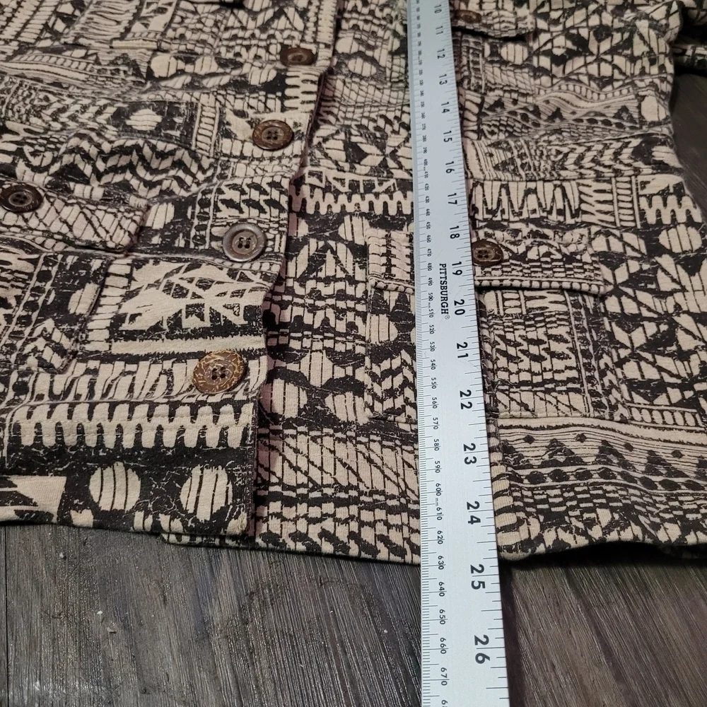 Charter Club Tan Jacket Beige 80s 90s Ethnic Geo Print Size M Button Up Cotton - Picture 4 of 7